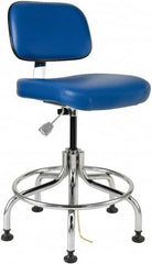 Bevco - 20 to 25" High Adjustable Height Swivel Stool - 22" Wide x 22" Deep, ESD Vinyl Seat, Blue - Caliber Tooling