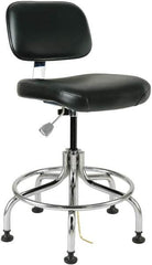 Bevco - 20 to 25" High Adjustable Height Swivel Stool - 27" Wide x 22" Deep, ESD Vinyl Seat, Black - Caliber Tooling