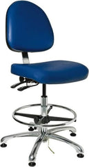 Bevco - 19 to 26-1/2" High Adjustable Height Swivel Stool - 27" Wide x 27" Deep, ESD Vinyl Seat, Blue - Caliber Tooling