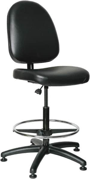 Bevco - 24 to 34" High Adjustable Height Swivel Stool - 27" Wide x 27" Deep, Vinyl Seat, Black - Caliber Tooling