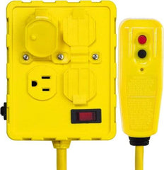 Tower - 4 Outlets, 125 Volt, 15 Amp, Yellow, Quad Outlet Box - 5-15P, 5-15R NEMA Configuration, 6 Ft. Long, cUL Listed, OSHA, UL File E174279 - Caliber Tooling