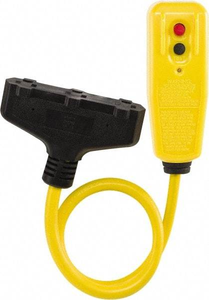 Tower - 3 Outlets, 125 Volt, 15 Amp, Yellow, GFCI Plug and Triple Tap - 5-15P, 5-15R NEMA Configuration, 2 Ft. Long, cUL, UL File E174279 - Caliber Tooling