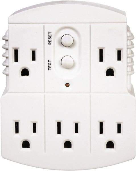 Tower - 5 Outlets, 125 Volt, 15 Amp, White, GFCI 5b Outlet Adapter - 5-15P, 5-15R NEMA Configuration, cUL, UL File E174279 - Caliber Tooling