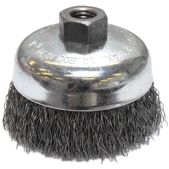 ‎Vortec Pro 4″ Crimped Wire Cup Brush, .020″ Steel Fill, 5/8″-11 UNC Nut, Retail Pack - Caliber Tooling