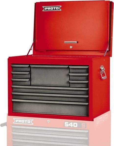 Proto - 10 Drawer Top Tool Chest - 27" Wide x 18" Deep x 19" High, Steel, Safety Red/Gray - Caliber Tooling