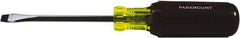 Paramount - 1/4" Blade Width, 8-1/4" OAL Standard Slotted Screwdriver - 4" Blade Length, Square Shank, Acetate with Rubber Grip Handle - Caliber Tooling