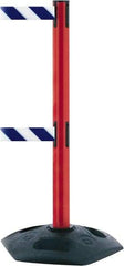 Tensator - 38" High, 2-1/2" Pole Diam, 4 Way Stanchion - 19" Base Diam, Octagon Recycled Rubber Base, Red Plastic Post, 7-1/2' x 2" Tape, Dual Line Tape, For Outdoor Use - Caliber Tooling