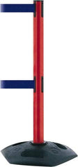 Tensator - 38" High, 2-1/2" Pole Diam, 4 Way Stanchion - 19" Base Diam, Octagon Recycled Rubber Base, Red Plastic Post, 7-1/2' x 2" Tape, Dual Line Tape, For Outdoor Use - Caliber Tooling