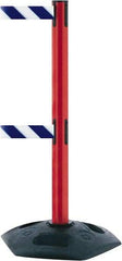 Tensator - 38" High, 2-1/2" Pole Diam, 4 Way Stanchion - 19" Base Diam, Octagon Recycled Rubber Base, Red Plastic Post, 13' x 2" Tape, Dual Line Tape, For Outdoor Use - Caliber Tooling