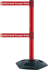 Tensator - 38" High, 2-1/2" Pole Diam, 4 Way Stanchion - 19" Base Diam, Octagon Recycled Rubber Base, Red Plastic Post, 7-1/2' x 2" Tape, Dual Line Tape, For Outdoor Use - Caliber Tooling