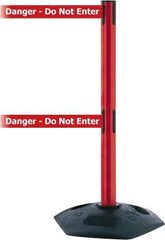 Tensator - 38" High, 2-1/2" Pole Diam, 4 Way Stanchion - 19" Base Diam, Octagon Recycled Rubber Base, Red Plastic Post, 7-1/2' x 2" Tape, Dual Line Tape, For Outdoor Use - Caliber Tooling