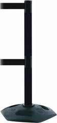 Tensator - 38" High, 2-1/2" Pole Diam, 4 Way Stanchion - 19" Base Diam, Octagon Recycled Rubber Base, Black Plastic Post, 13' x 2" Tape, Dual Line Tape, For Outdoor Use - Caliber Tooling