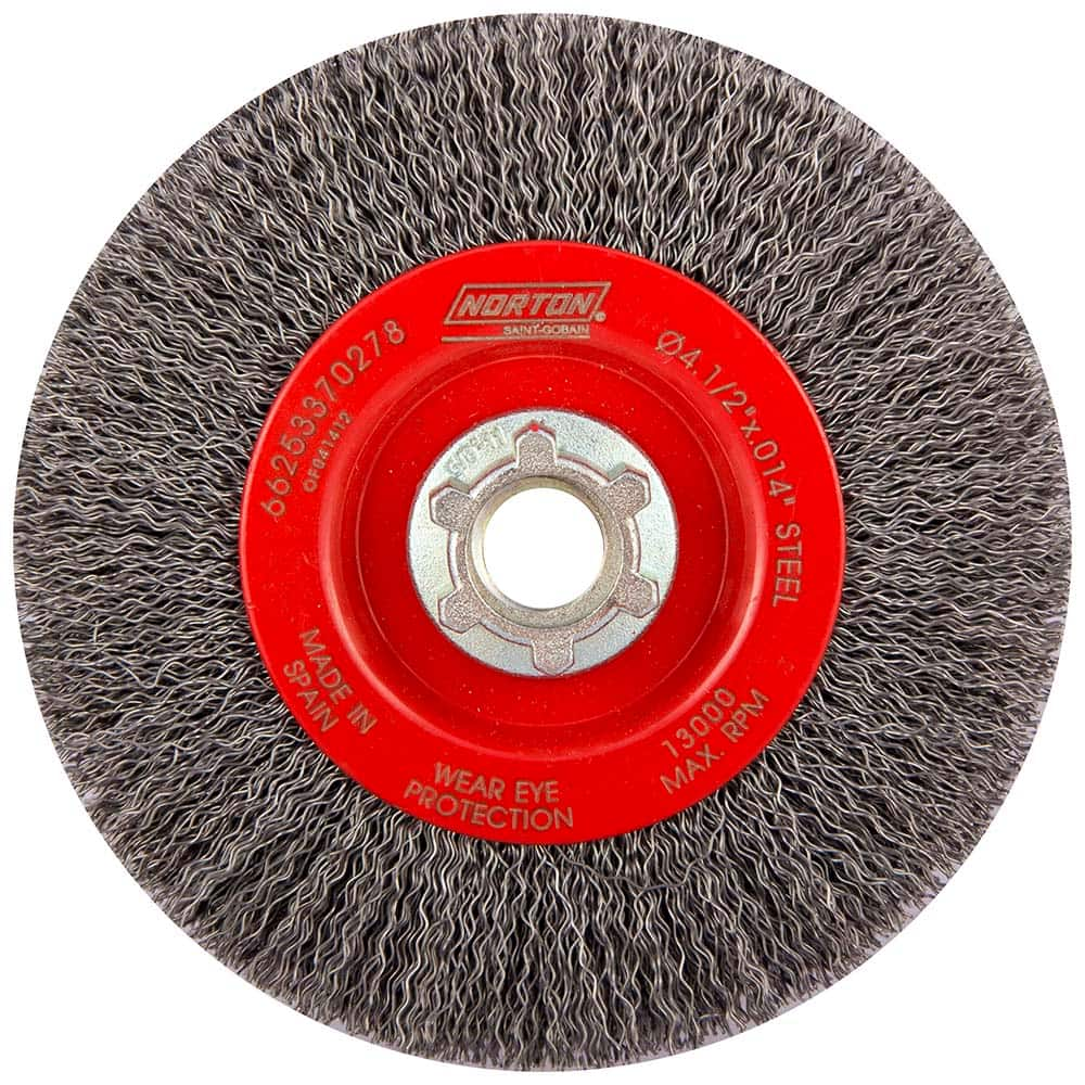 Norton - 4-1/2" OD, 5/8-11 Arbor Hole, Crimped Carbon Wheel Brush - Caliber Tooling