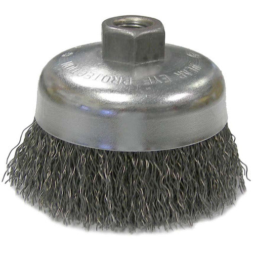 Vortec Pro 4″ Crimped Wire Cup Brush, .020″ Steel Fill, 5/8″-11 UNC Nut - Caliber Tooling