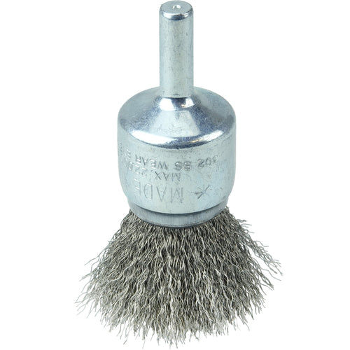 Vortec Pro 3/4″ Crimped Wire End Brush, .006″Stainless Steel Fill, 1/4″ Stem - Caliber Tooling