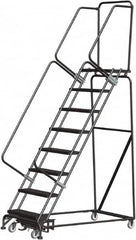 Ballymore - 113" 8 Step Rolling Warehouse Ladder - Lock Step Rolling Safety Ladder, 450 Lb Capacity, 80" Platform Height, 32" Base Width x 61" Base Depth, Perforated Tread - Caliber Tooling