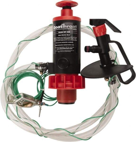 GoatThroat Pumps - 3/8" Outlet, 4 GPM, Polypropylene Hand Operated Transfer Pump - 56" OAL, For up to 55 Gal Drums, For Class I & II Flammable & Combustible Liquids - Caliber Tooling