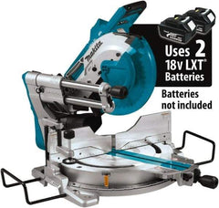 Makita - 36 Amp, 18 Volt, 4,400 RPM, 60° Double Bevel Sliding Miter Saw - 5/8" Arbor, 10" Blade Diam, Includes Vertical Vise, Triangular Rule, Dust Bag, Hex Wrench, 10" x 5/8" 40T Micro-Polished Miter Saw Blade & Wireless Unit - Caliber Tooling