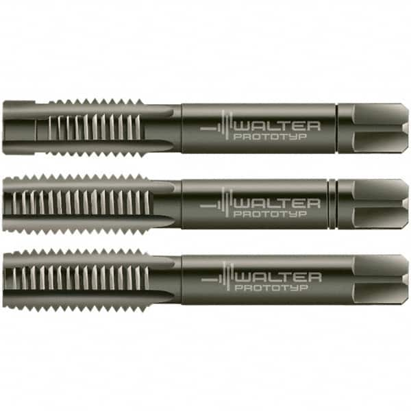 Walter-Prototyp - M3x0.50 Metric, 3 Flute, Modified Bottoming & Plug, Nitride/Oxide Finish, Cobalt Tap Set - Right Hand Cut, 40mm OAL, 0.3543" Thread Length, 6HX Class of Fit, Series 30016 - Exact Industrial Supply