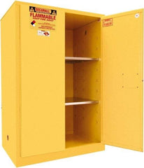 Securall Cabinets - 2 Door, 2 Shelf, Yellow Steel Standard Safety Cabinet for Flammable and Combustible Liquids - 65" High x 43" Wide x 31" Deep, Manual Closing Door, 3 Point Key Lock, 90 Gal Capacity - Caliber Tooling