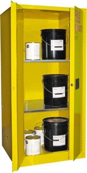 Securall Cabinets - 2 Door, 2 Shelf, Yellow Steel Standard Safety Cabinet for Flammable and Combustible Liquids - 65" High x 31" Wide x 31" Deep, Manual Closing Door, 3 Point Key Lock, 60 Gal Capacity - Caliber Tooling