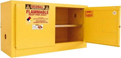 Securall Cabinets - 2 Door, 1 Shelf, Yellow Steel Stackable Safety Cabinet for Flammable and Combustible Liquids - 26" High x 43" Wide x 18" Deep, Self Closing Door, 3 Point Key Lock, 18 Gal Capacity - Caliber Tooling