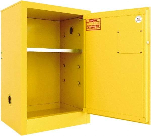 Securall Cabinets - 1 Door, 1 Shelf, Yellow Steel Standard Safety Cabinet for Flammable and Combustible Liquids - 35" High x 24" Wide x 18" Deep, Manual Closing Door, 3 Point Key Lock, 12 Gal Capacity - Caliber Tooling