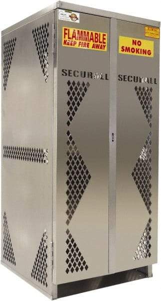 Securall Cabinets - 2 Door, Silver Aluminum Standard Safety Cabinet for Flammable and Combustible Liquids - 65" High x 60" Wide x 32" Deep, Manual Closing Door, Padlockable Hasp, Vertical Cylinder Capacity - Caliber Tooling