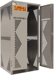 Securall Cabinets - 2 Door, Silver Aluminum Standard Safety Cabinet for Flammable and Combustible Liquids - 65" High x 30" Wide x 32" Deep, Manual Closing Door, Padlockable Hasp, Vertical Cylinder Capacity - Caliber Tooling