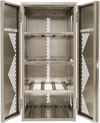 Securall Cabinets - 2 Door, 4 Shelf, Silver Aluminum Standard Safety Cabinet for Flammable and Combustible Liquids - 65" High x 30" Wide x 32" Deep, Manual Closing Door, Padlockable Hasp, 20 or 33 Lb Cylinder Capacity - Caliber Tooling