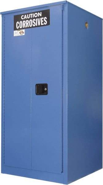 Securall Cabinets - 2 Door, 2 Shelf, Blue Steel Standard Safety Cabinet for Corrosive Chemicals - 65" High x 31" Wide x 31" Deep, Manual Closing Door, 3 Point Key Lock, 60 Gal Capacity - Caliber Tooling