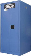 Securall Cabinets - 2 Door, 2 Shelf, Blue Steel Standard Safety Cabinet for Corrosive Chemicals - 65" High x 34" Wide x 34" Deep, Sliding Door, 3 Point Key Lock, 60 Gal Capacity - Caliber Tooling