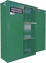 Securall Cabinets - 2 Door, 2 Shelf, Green Steel Standard Safety Cabinet for Flammable and Combustible Liquids - 65" High x 43" Wide x 18" Deep, Manual Closing Door, 3 Point Key Lock, 45 Gal Capacity - Caliber Tooling