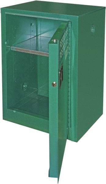 Securall Cabinets - 1 Door, 1 Shelf, Green Steel Standard Safety Cabinet for Flammable and Combustible Liquids - 35" High x 24" Wide x 18" Deep, Manual Closing Door, 3 Point Key Lock, 12 Gal Capacity - Caliber Tooling