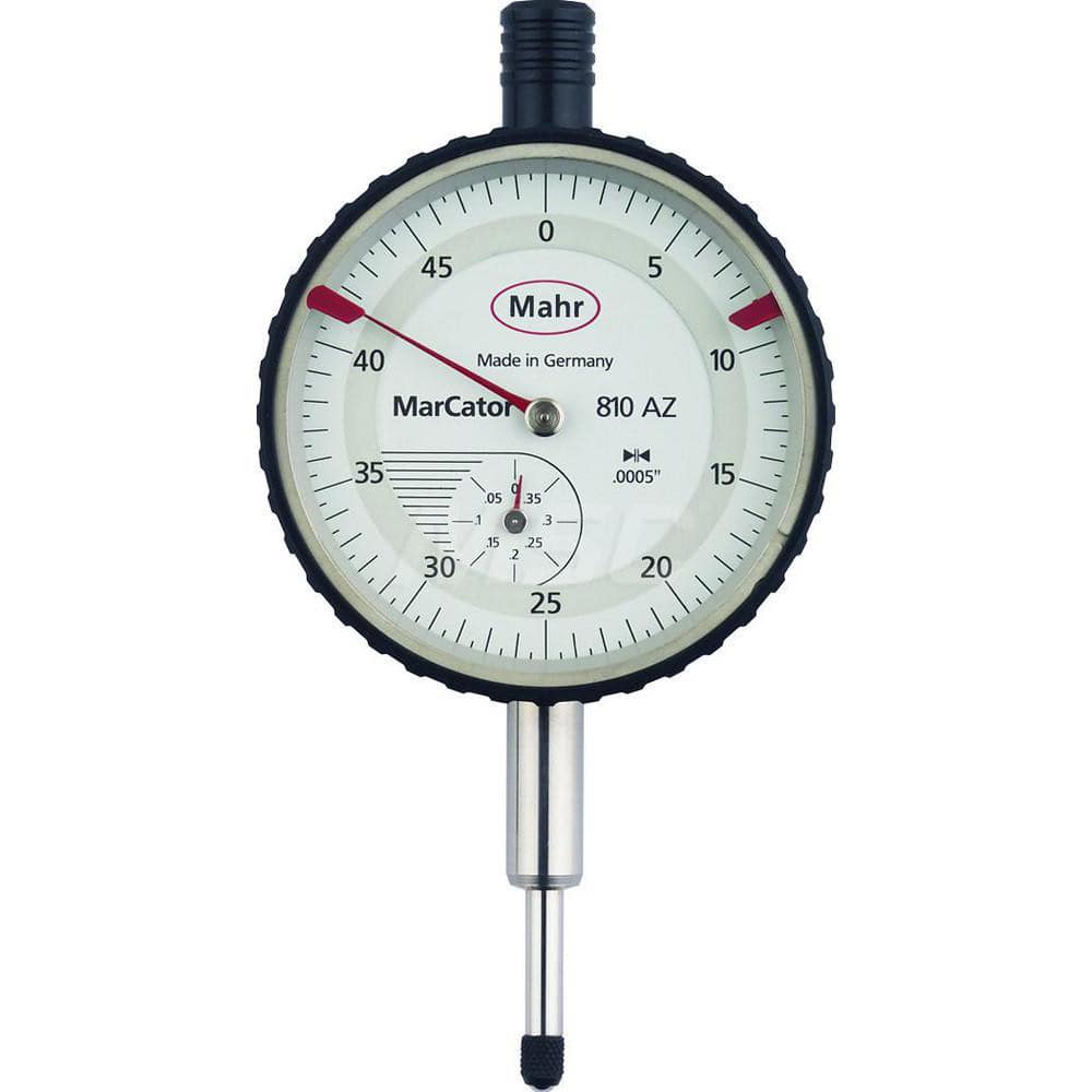 Mahr - Dial Drop Indicators; Maximum Measurement (Inch): 0.4 ; Maximum Measurement (mm): 10 ; Dial Graduation (mm): 0.0100 ; Dial Graduation (Decimal Inch): 0.000500 ; Dial Reading: 0-50 ; Dial Diameter (mm): 50.00 - Exact Industrial Supply