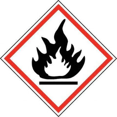 NMC - Hazardous Materials Label, Header: Flammable Warning - Legend: GHS - Graphic, English, Black & Red, 4" Long x 4" High, No Coating - Caliber Tooling