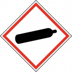 NMC - Hazardous Materials Label, Header: Compressed Gas Warning - Legend: GHS - Graphic, English, Black & Red, 4" Long x 4" High, No Coating - Caliber Tooling