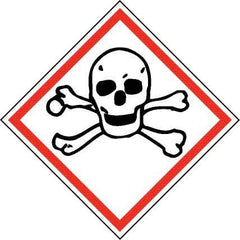 NMC - Hazardous Materials Label, Header: Toxic Warning - Legend: GHS - Graphic, English, Black & Red, 4" Long x 4" High, No Coating - Caliber Tooling