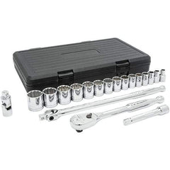 GearWrench - 19 Piece 1/2" Drive Chrome Finish Socket Set - 12 Points, 3/8" to 1-1/4" Range, Inch Measurement Standard - Caliber Tooling