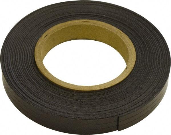 Mag-Mate - 300" Long x 1" Wide x 1/32" Thick Flexible Magnetic Strip - 8 Lb Max Pull Force, 4 Linear Ft/Lb Magnetic Pull Force, Plain Back, Dark Brown - Caliber Tooling