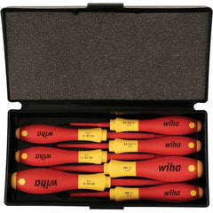 Wiha - 7 Piece Slotted, Phillips & Square Screwdriver Set - Bit Sizes: Philips #0 & #1, Comes in Box - Caliber Tooling