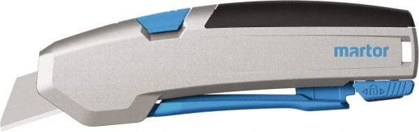 Martor USA - Springback Retractable Utility Knife - 1" Carbon Steel Blade, Silver & Blue Aluminum Handle, 1 Blade Included - Caliber Tooling