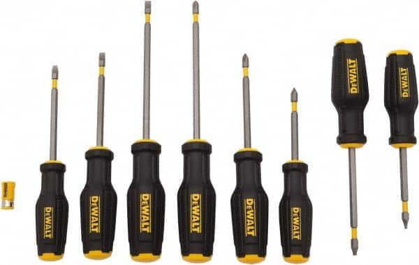 DeWALT - 8 Piece Phillips, Slotted & Square Screwdriver Set - Ergonomic & Bi-material Handle, Blade Sizes: Length 3 to 6, Width 3/16, 1/4 & 5/16, Bit Sizes: Philips #1 to #3 - Caliber Tooling