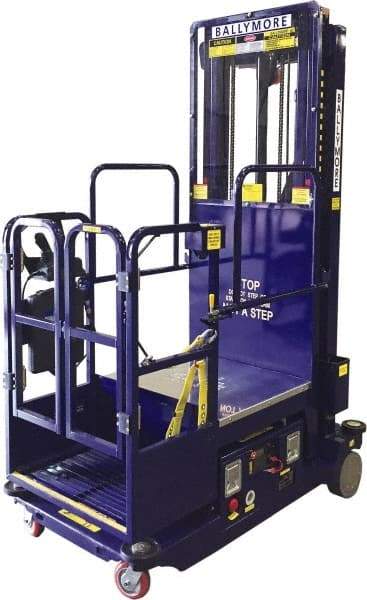 Ballymore - 650 Lb Capacity, 216" Lift Height, Battery Operated Drivable Power Stocker Lift - 216" Lift Height, Battery Operated - Caliber Tooling