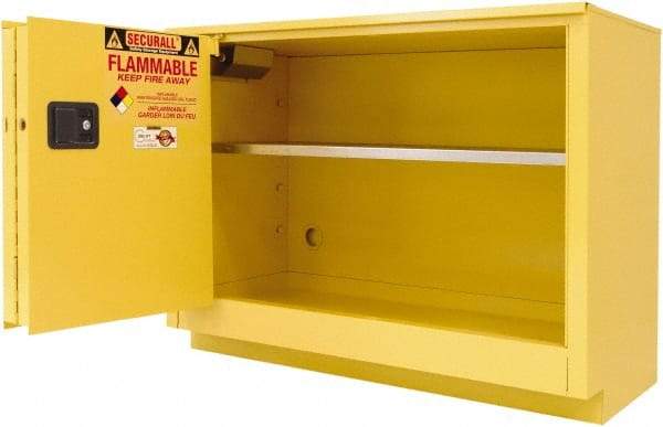 Securall Cabinets - 2 Door, 1 Shelf, Yellow Steel Under the Counter Safety Cabinet for Flammable and Combustible Liquids - 35-5/8" High x 59" Wide x 22" Deep, Sliding Door, 3 Point Key Lock, 44 Gal Capacity - Caliber Tooling