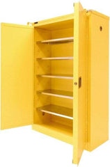 Securall Cabinets - 2 Door, 5 Shelf, Yellow Steel Standard Safety Cabinet for Flammable and Combustible Liquids - 67" High x 43" Wide x 18" Deep, Sliding Door, 3 Point Key Lock, 60 Gal Capacity - Caliber Tooling