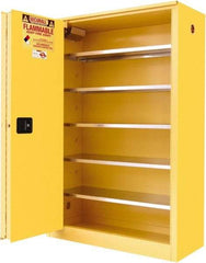 Securall Cabinets - 2 Door, 5 Shelf, Yellow Steel Standard Safety Cabinet for Flammable and Combustible Liquids - 65" High x 43" Wide x 18" Deep, Sliding Door, 3 Point Key Lock, 60 Gal Capacity - Caliber Tooling