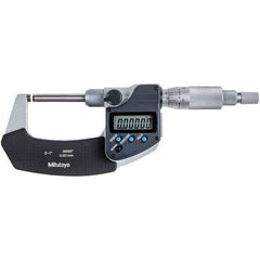 Mitutoyo - 0 to 1" Range, 0.00005" Resolution, Non-Rotating Throat Electronic Outside Micrometer - 0.00015" Accuracy, Ratchet Stop Thimble, Carbide-Tipped Face, SR44 Battery - Caliber Tooling