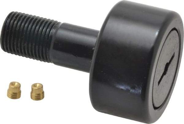 Accurate Bushing - 1-5/8" Roller Diam x 7/8" Width, 5/8" Stud Diam x 1-1/2" Length, Stud Cam Follower - Steel, 3/4" Thread Length, 5/8-18 Thread, 2-3/8" OAL, 5,560 Lb Dynamic Cap, 5,730 Lb Static Cap - Caliber Tooling