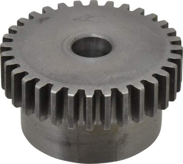 Boston Gear - 20 Pitch, 1.6" Pitch Diam, 32 Tooth Spur Gear - 3/8" Face Width, 3/8" Bore Diam, 1.32" Hub Diam, 14.5° Pressure Angle, Steel - Caliber Tooling